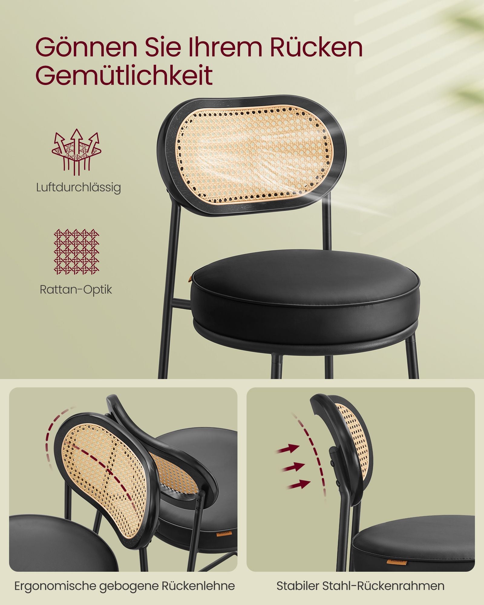 Bar stools set of 2 - high stools - Bent backrest - Breakfast bar