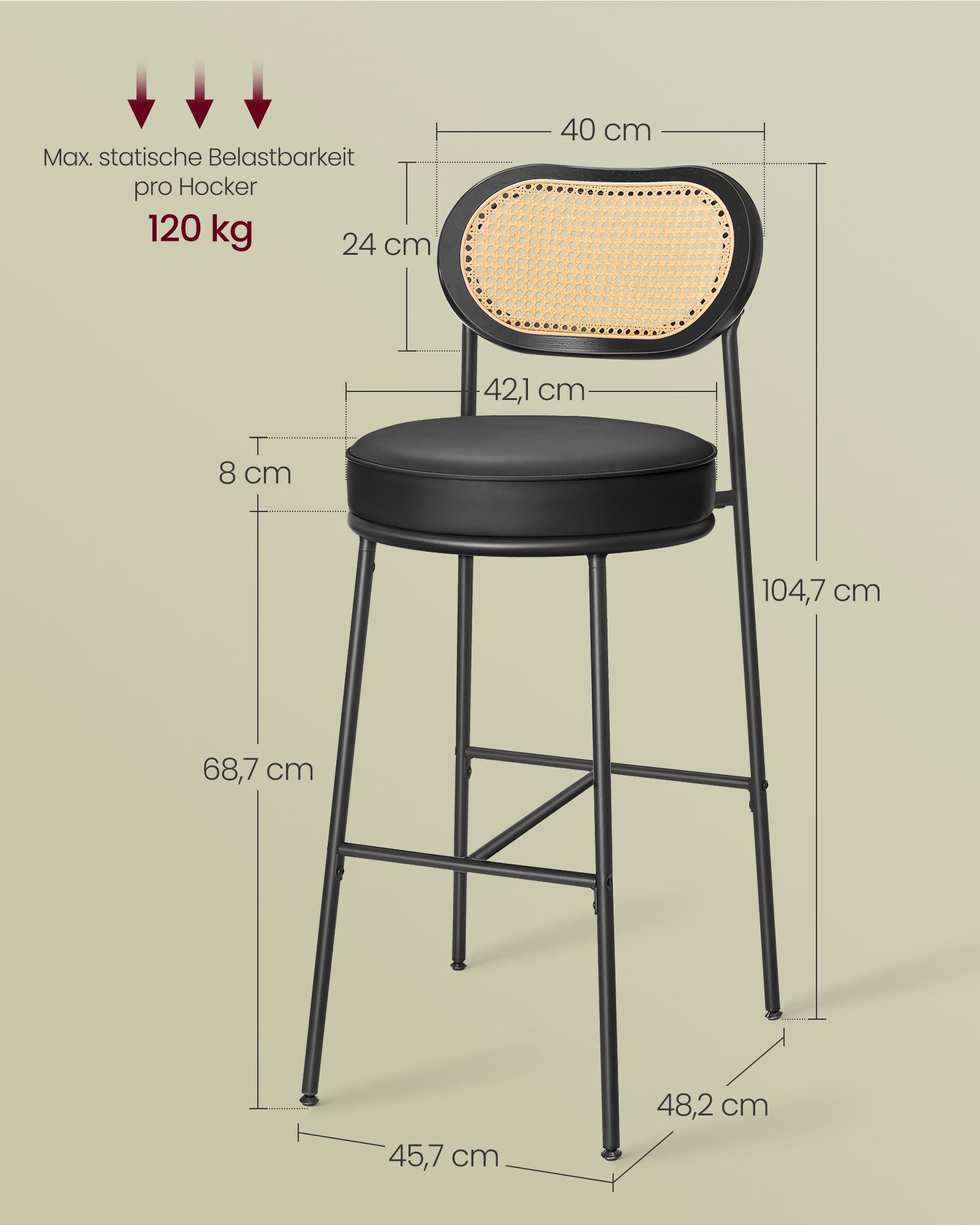 Bar stools set of 2 - high stools - Bent backrest - Breakfast bar