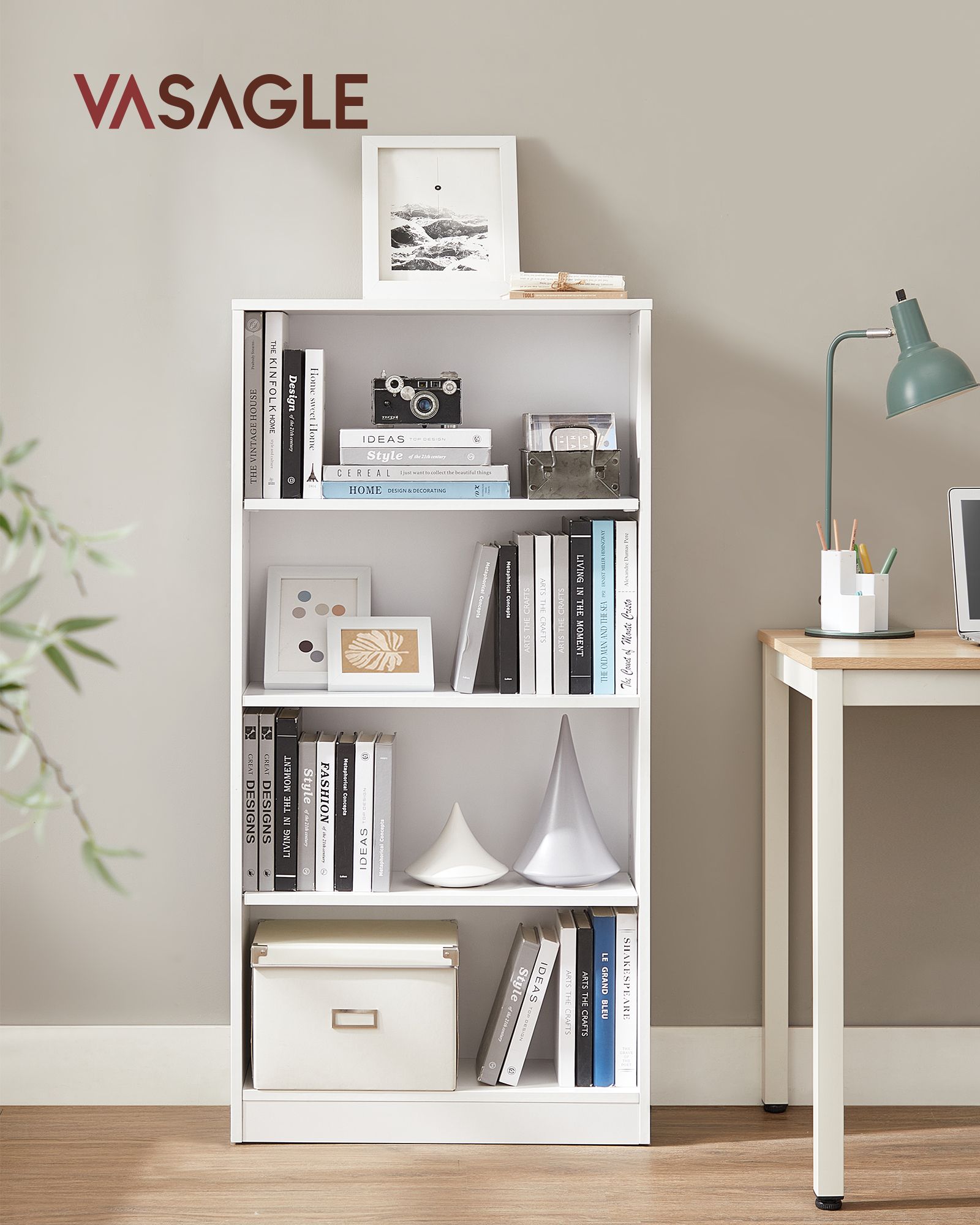 Bookcase - 4 levels - Adjustable shelves - White