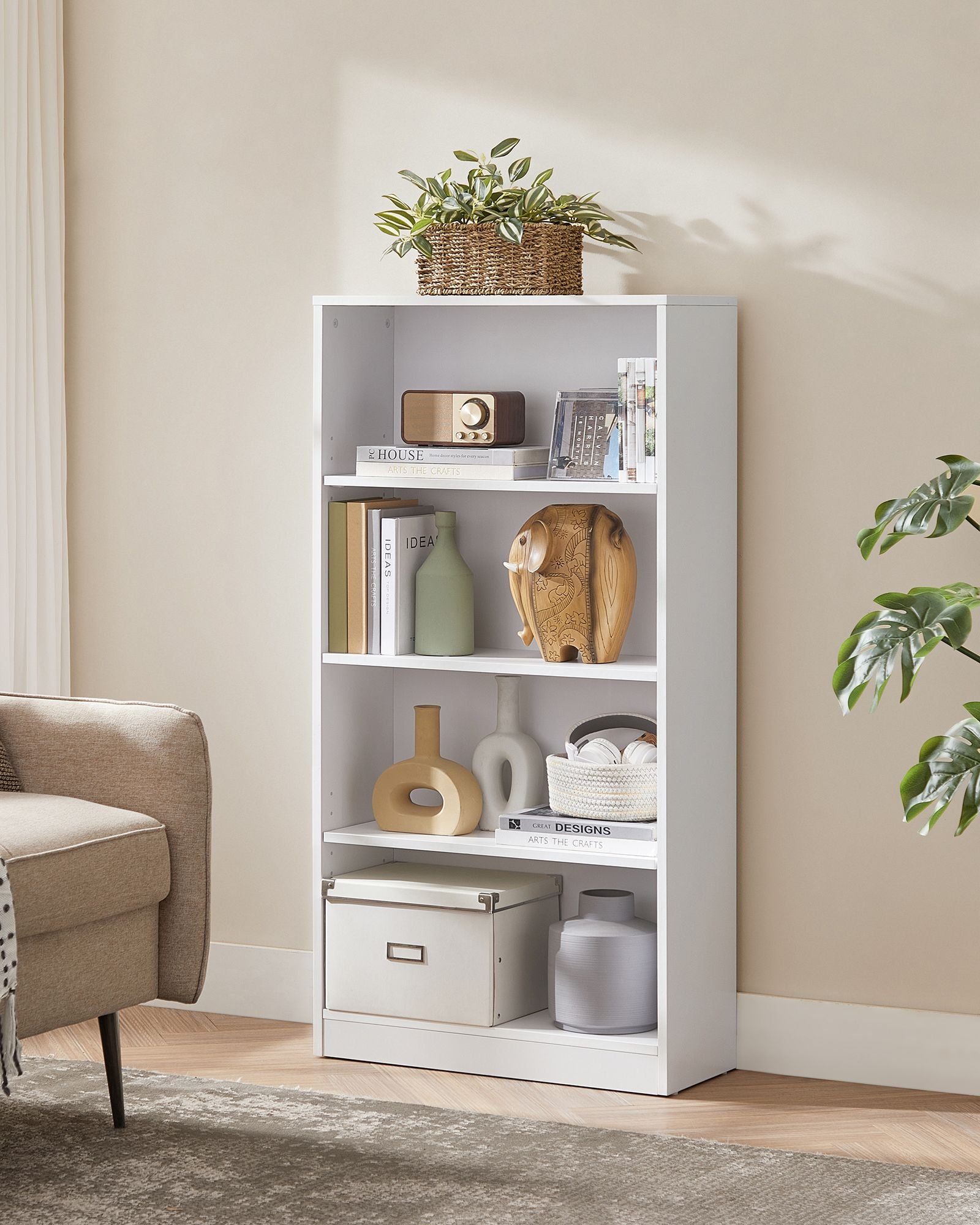 Bookcase - 4 levels - Adjustable shelves - White