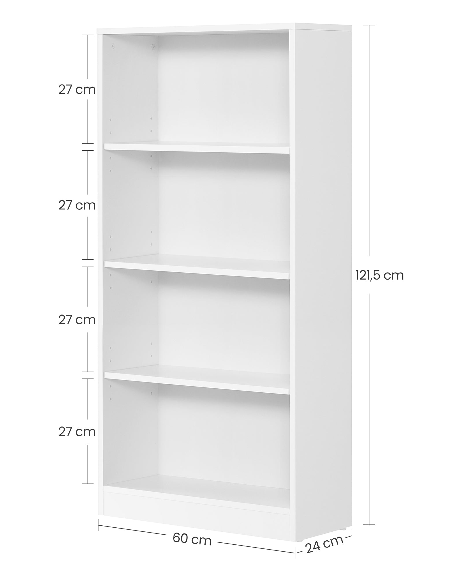 Bookcase - 4 levels - Adjustable shelves - White