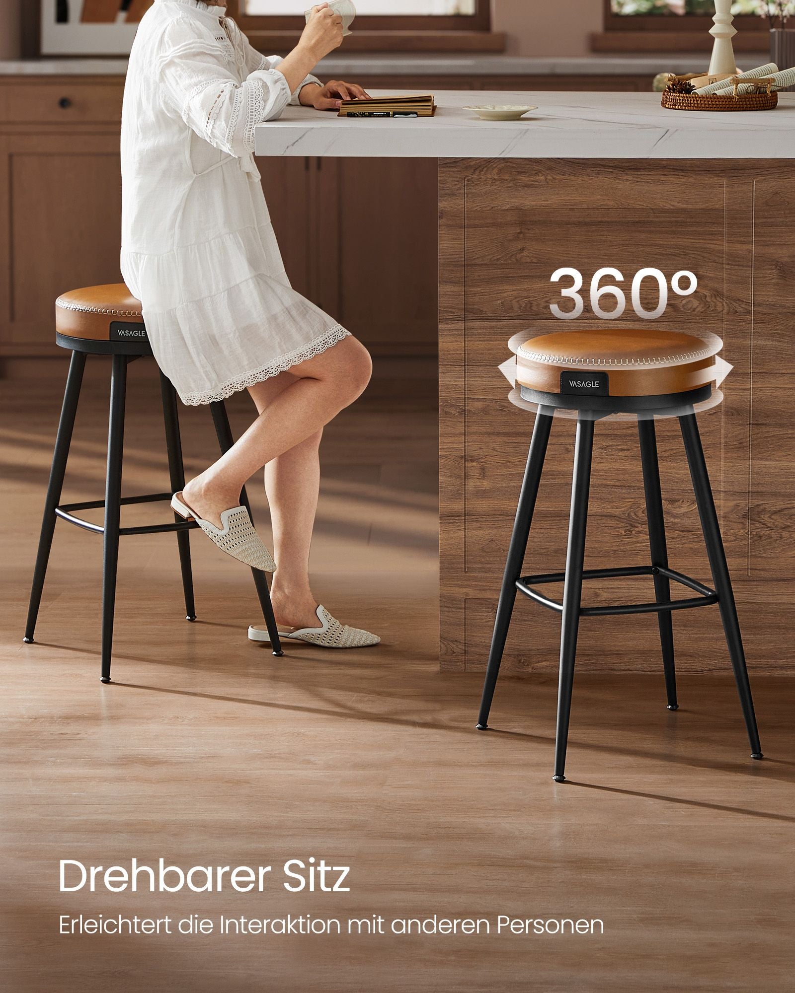 Bar stool set of 2 76 cm high caramel brown