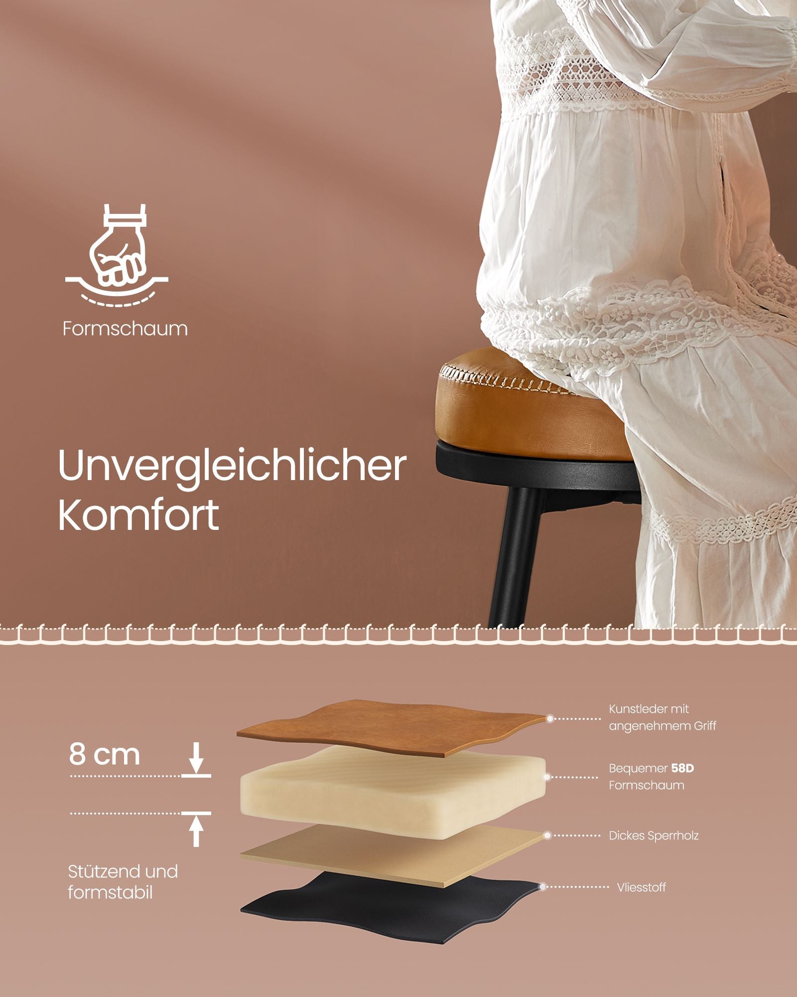 Bar stool set of 2 76 cm high caramel brown