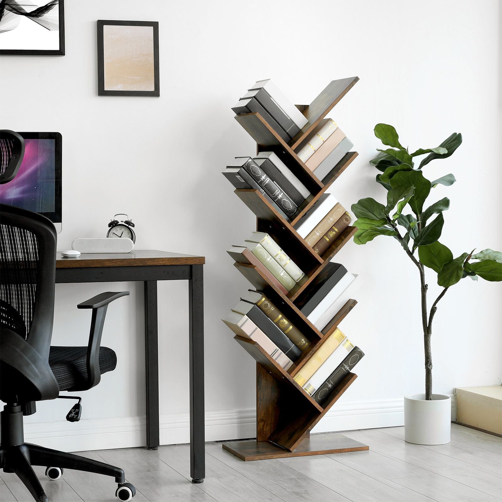 Bookcase - 8 levels - Standing plank - Book rack - Brown