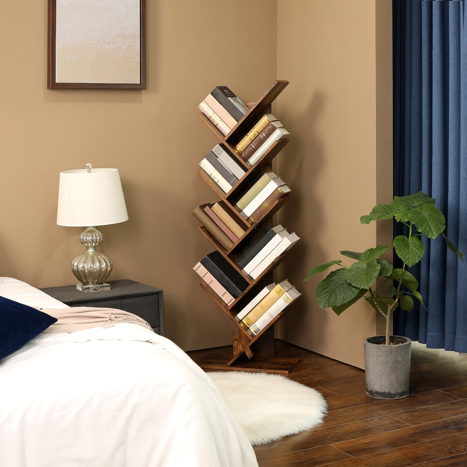 Bookcase - 8 levels - Standing plank - Book rack - Brown