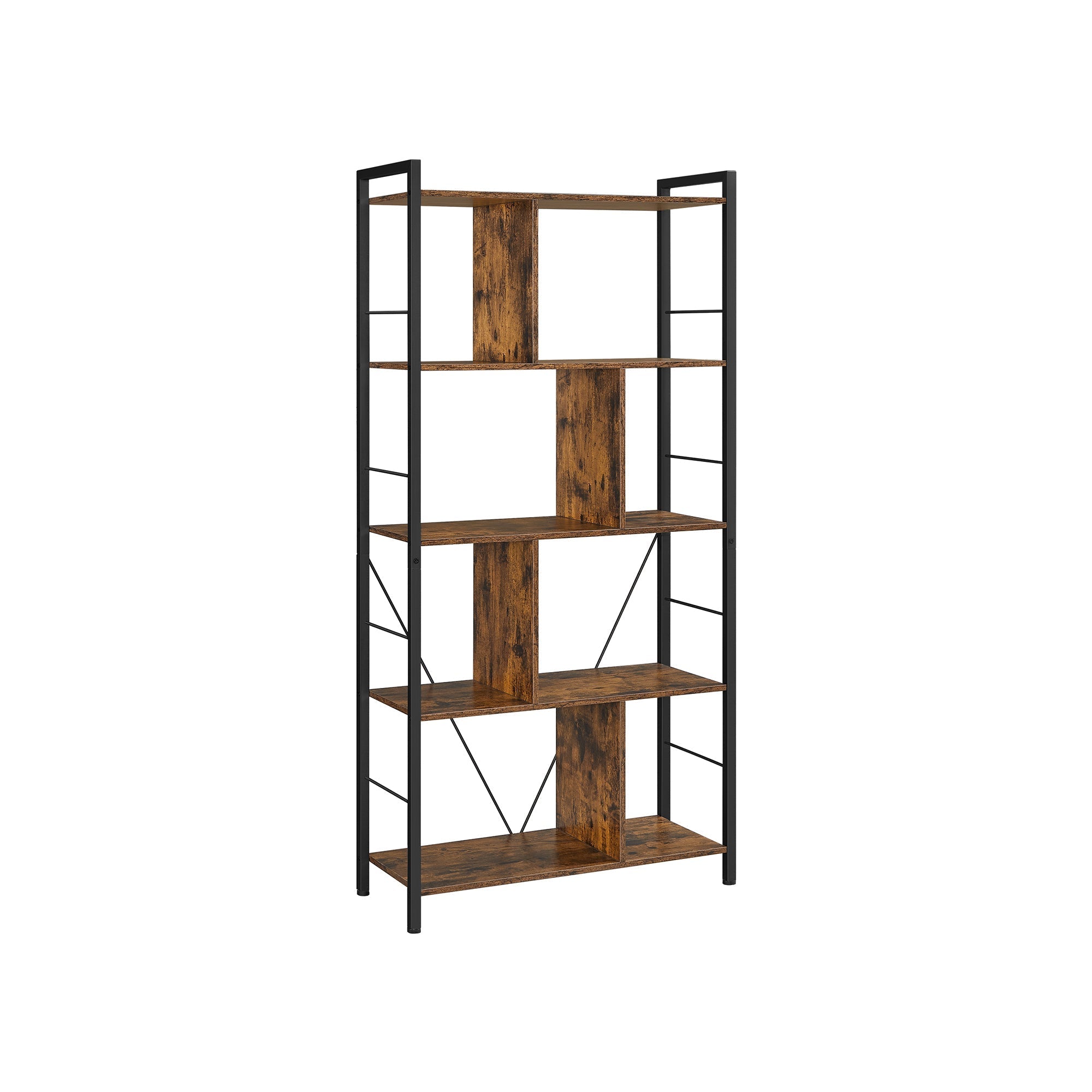 Bookcase - Office cabinet - Open compartments - With 5 levels - Metal frame - Brown Black