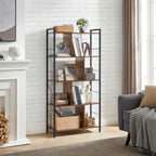 Bookcase - Office cabinet - Open compartments - With 5 levels - Metal frame - Brown Black