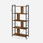 Bookcase - Office cabinet - Open compartments - With 5 levels - Metal frame - Brown Black