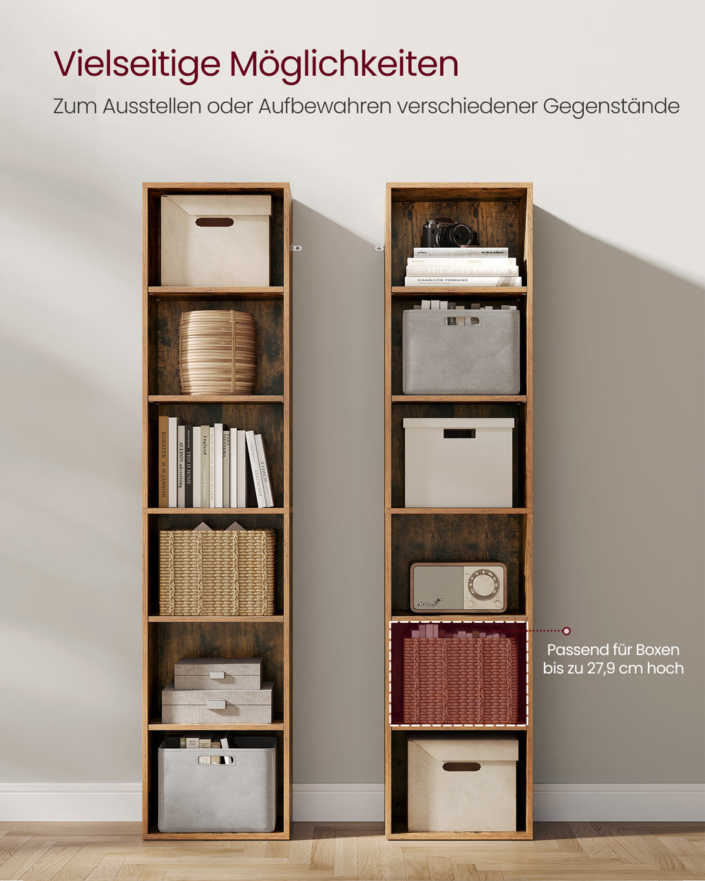 Bookcase, with 6 levels 24 x 40 x 178.5 cm vintage brown
