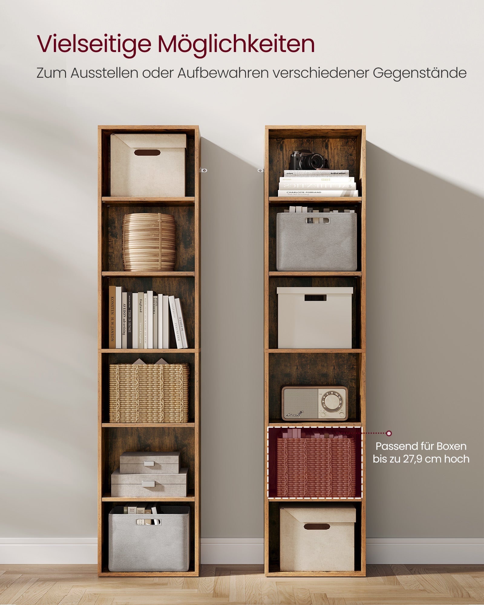 Bookcase, with 6 levels 24 x 40 x 178.5 cm vintage brown