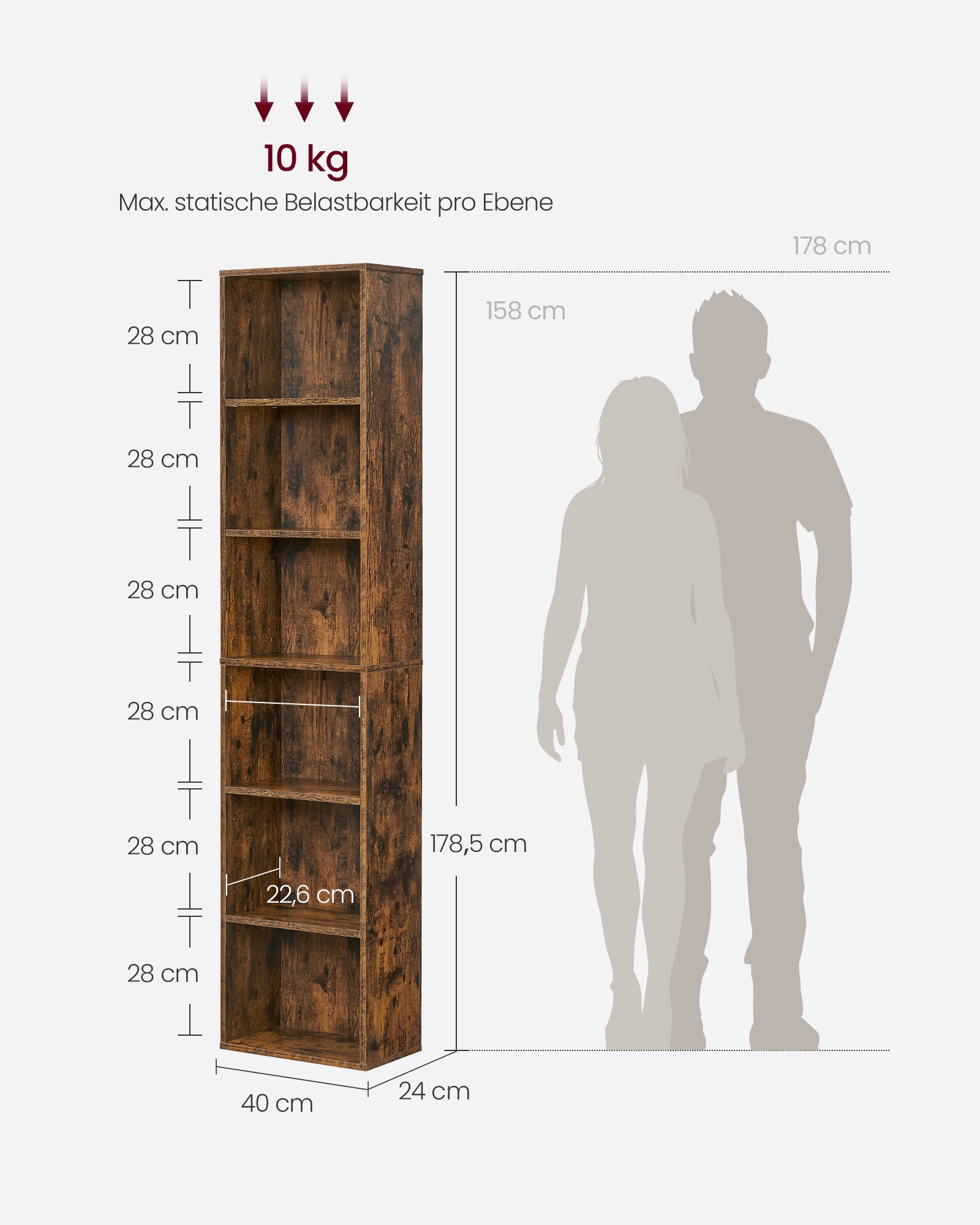 Bookcase, with 6 levels 24 x 40 x 178.5 cm vintage brown