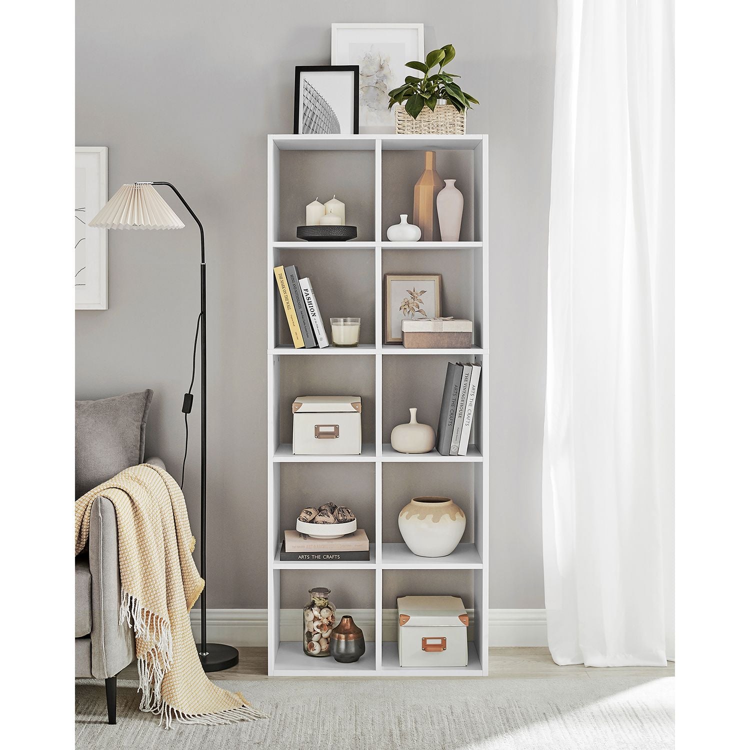 Bookcase - Living room cabinet - Storage cupboard - With 10 compartments - White