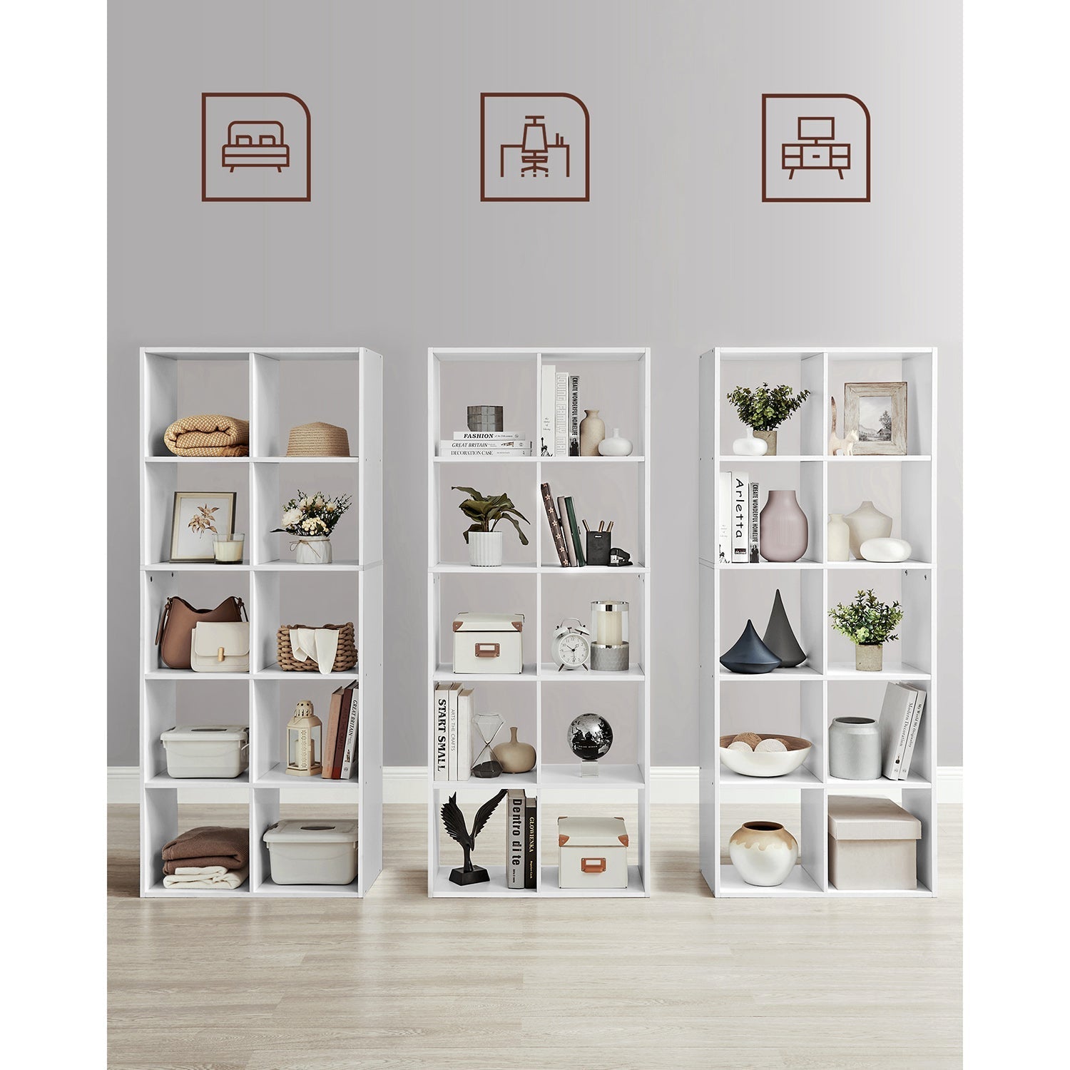 Bookcase - Living room cabinet - Storage cupboard - With 10 compartments - White