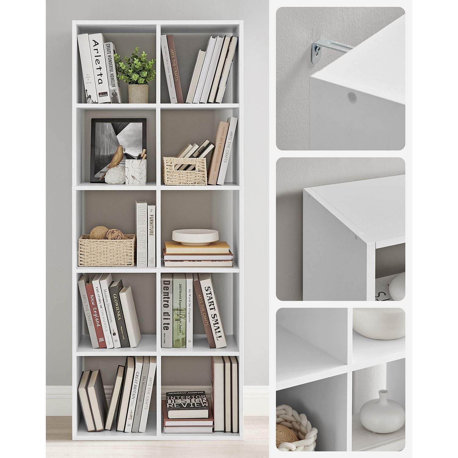 Bookcase - Living room cabinet - Storage cupboard - With 10 compartments - White