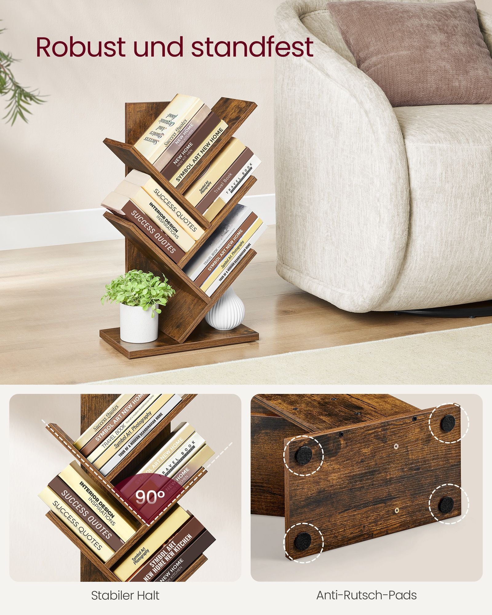 Bookcase - Tree form - Space -saving - Vintage Brown