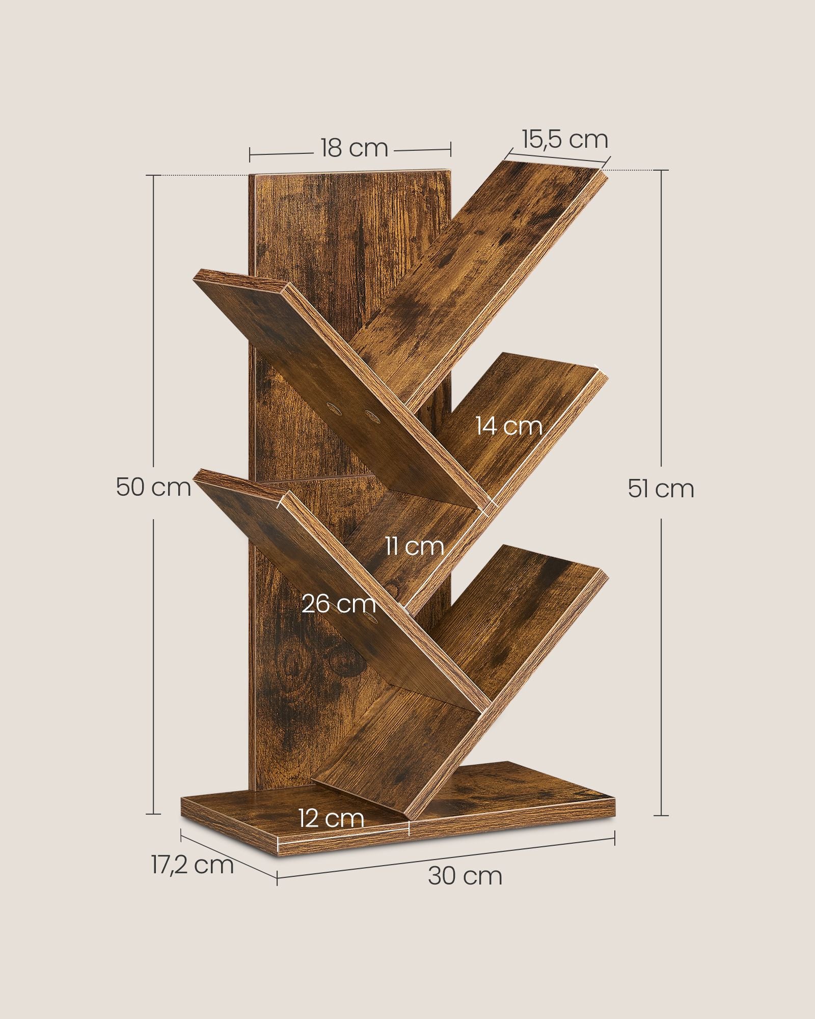 Bookcase - Tree form - Space -saving - Vintage Brown