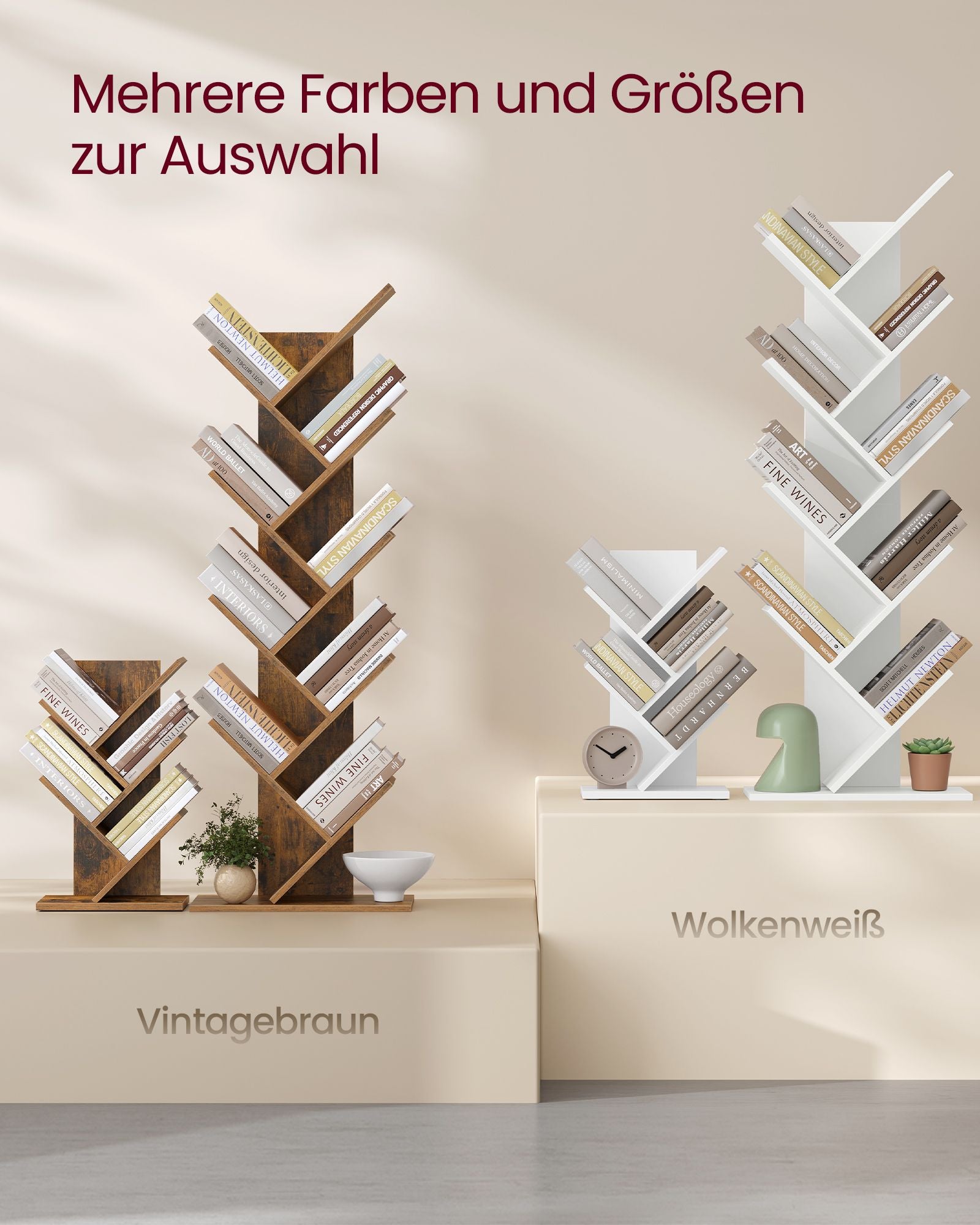 Bookcase - Tree form - Space -saving - Vintage Brown