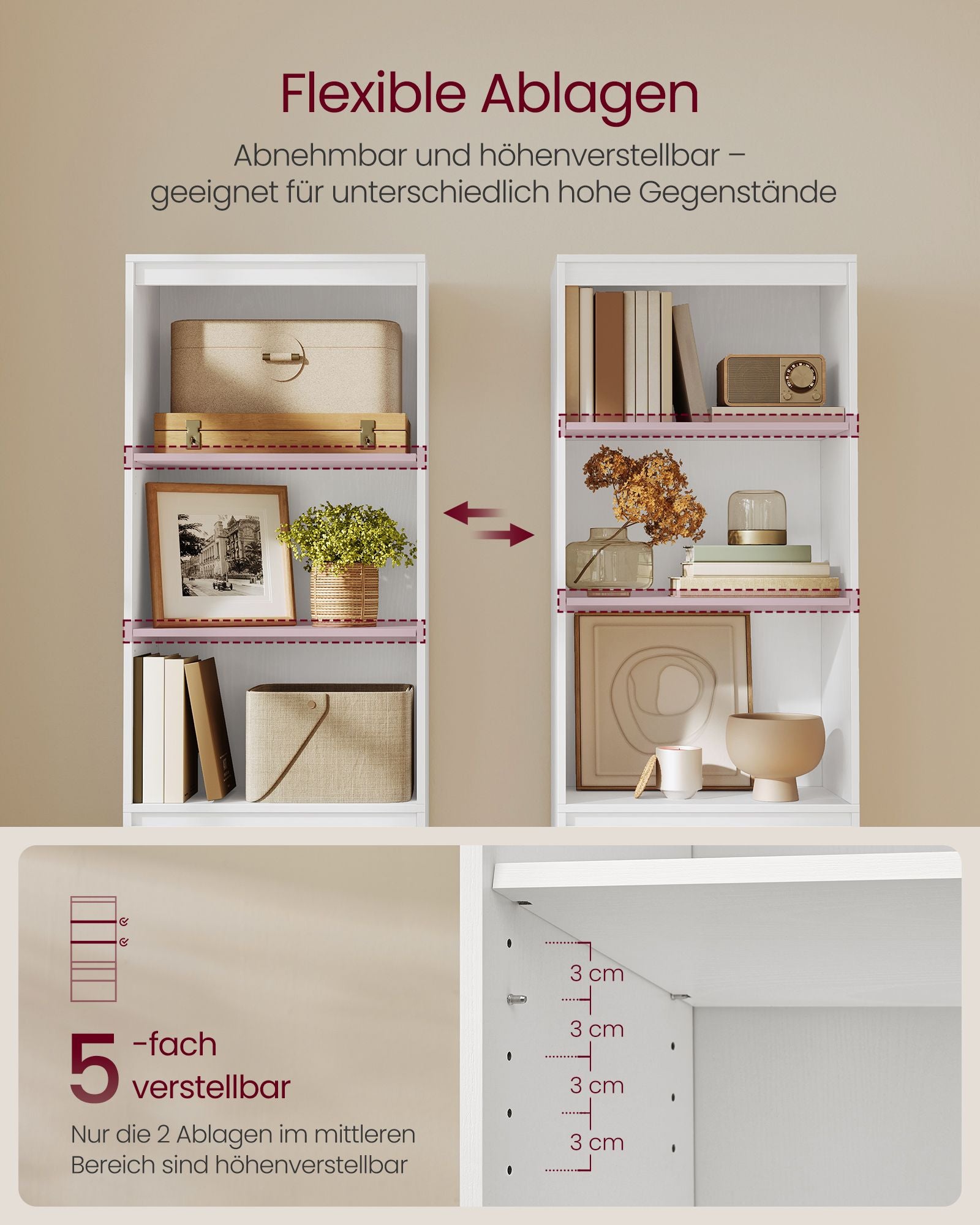 Bookcase with 3 drawers of different dimensions Snow White