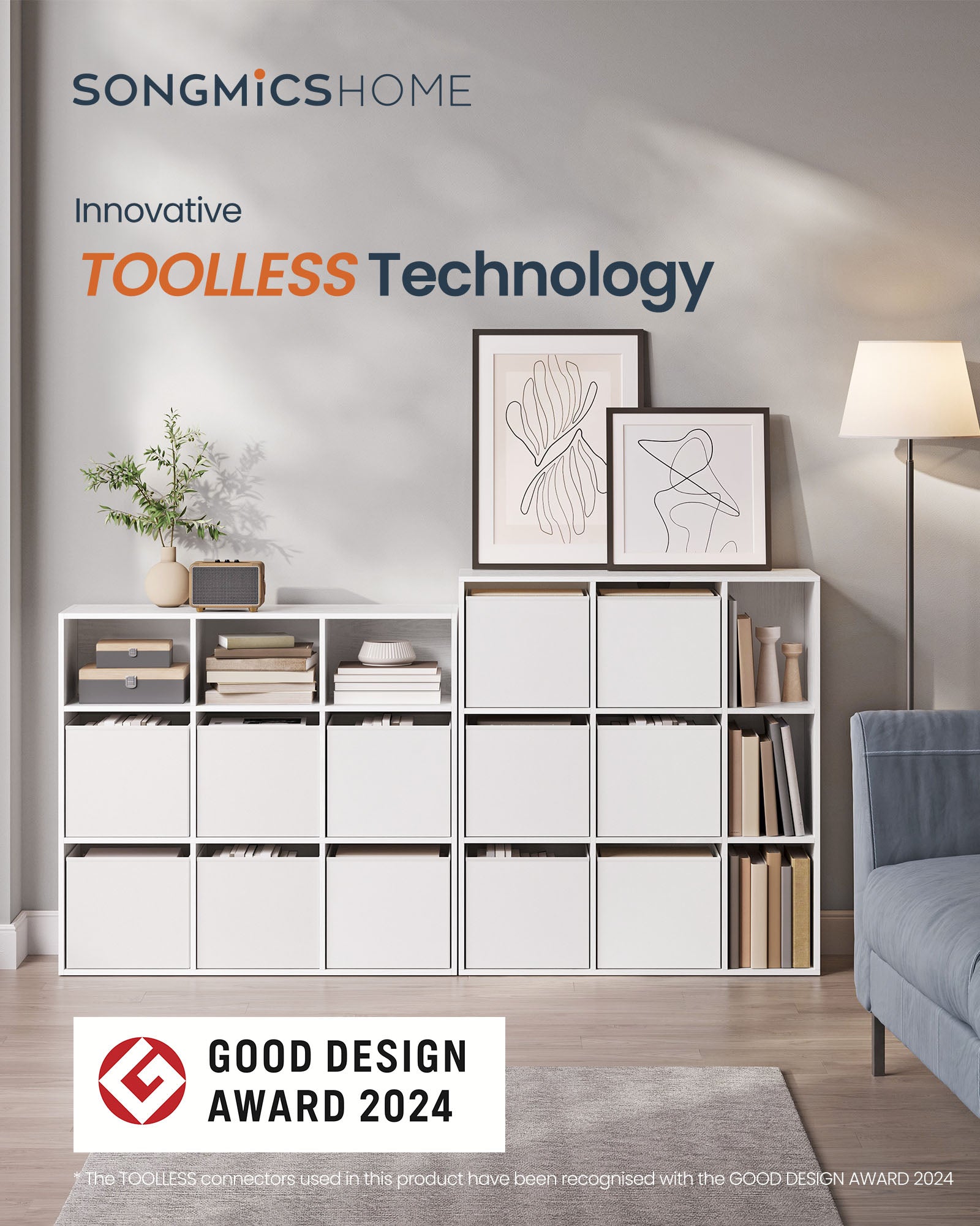 Bookcase with 6 fabric drawers - Toolless - Storage furniture