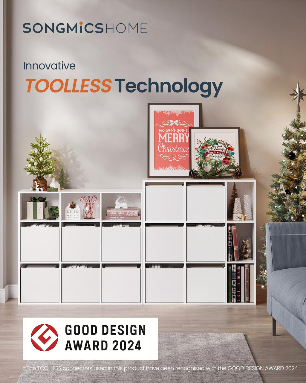 Bookcase with 6 fabric drawers - Toolless - Storage furniture
