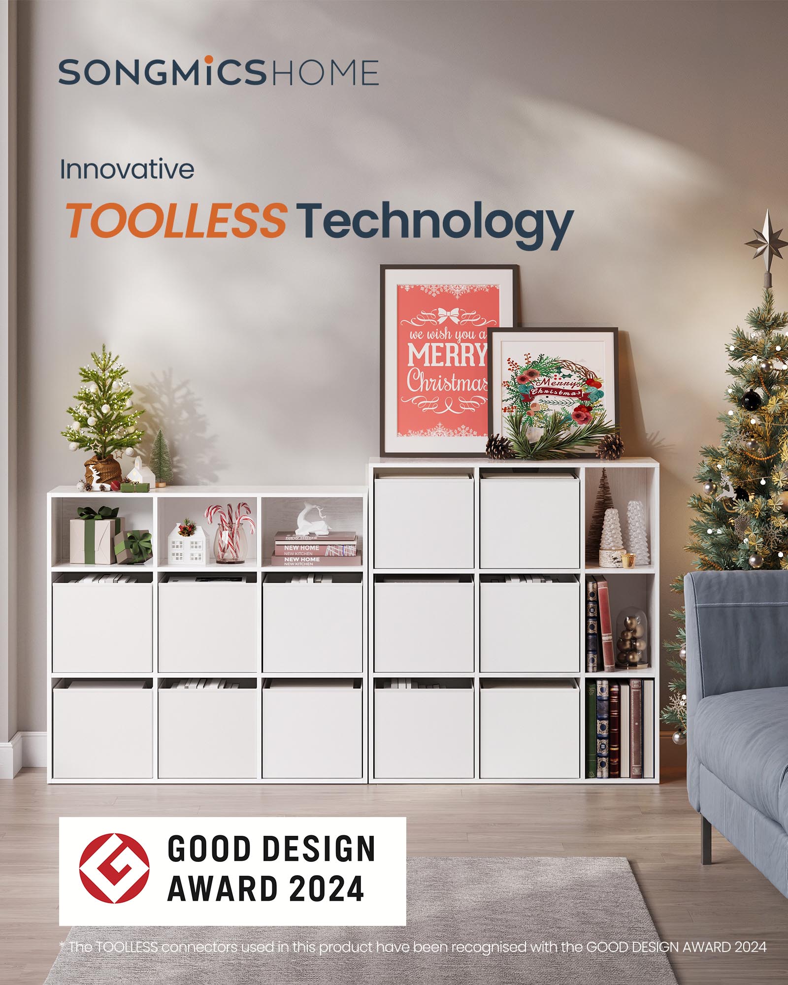 Bookcase with 6 fabric drawers - Toolless - Storage furniture