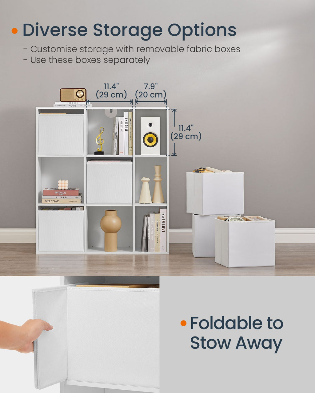 Bookcase with 6 fabric drawers - Toolless - Storage furniture