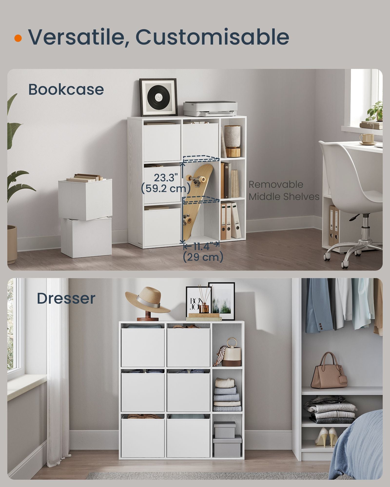 Bookcase with 6 fabric drawers - Toolless - Storage furniture