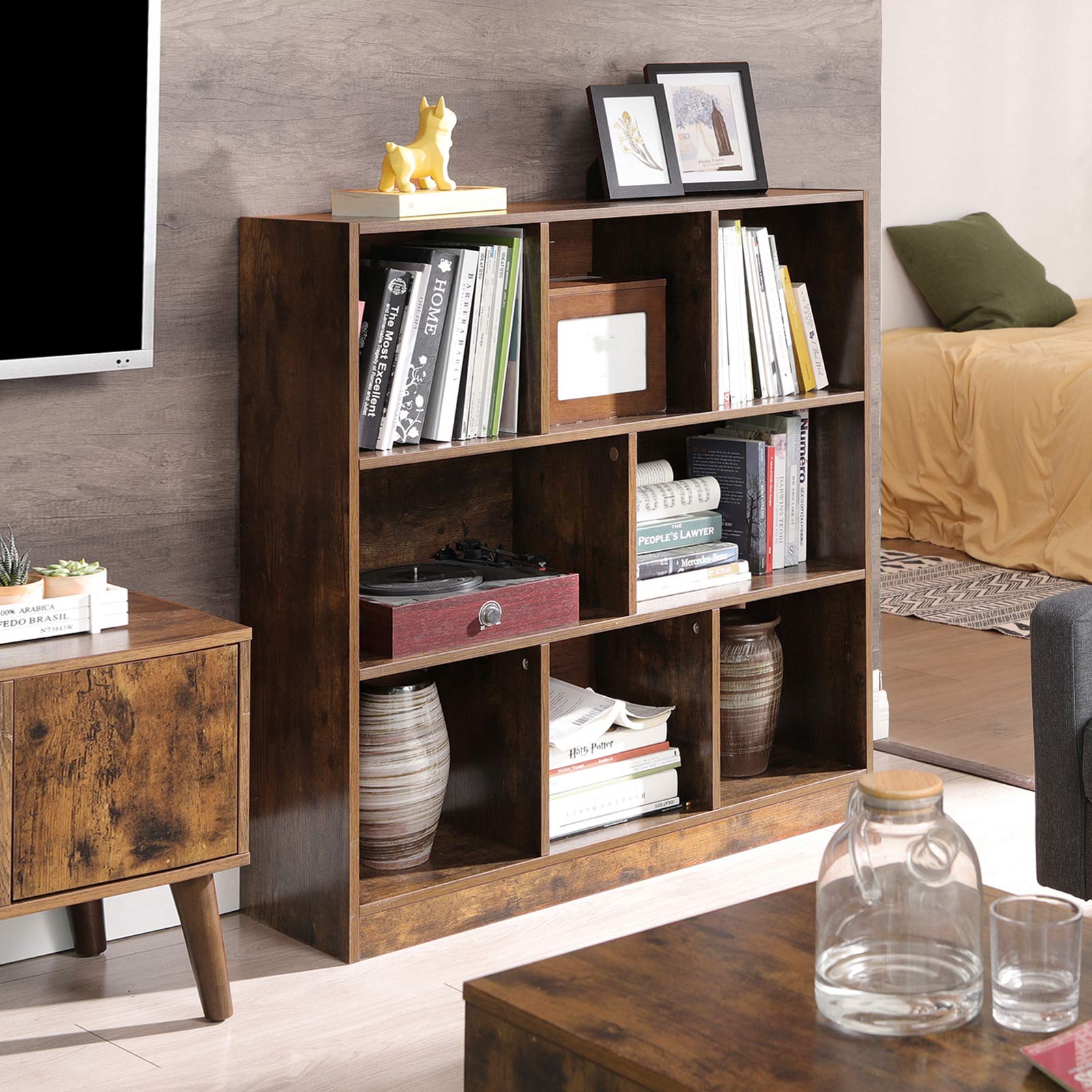 Bookcase - Kubus board - Storage cupboard with open compartments - Vintage Brown