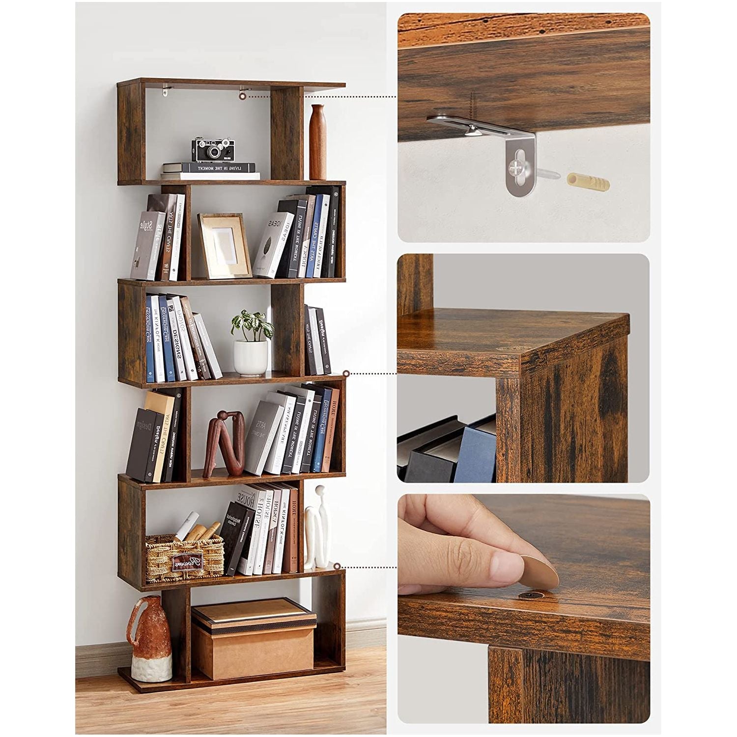 Bookcase - Detached - 6 levels - Presentation cabinet - Brown