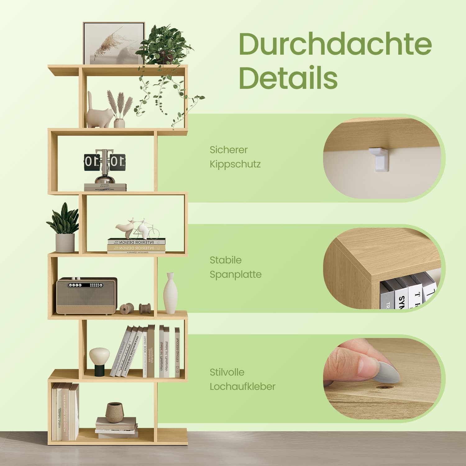 Bookcase with 6 levels, detached plank, office board for presentation