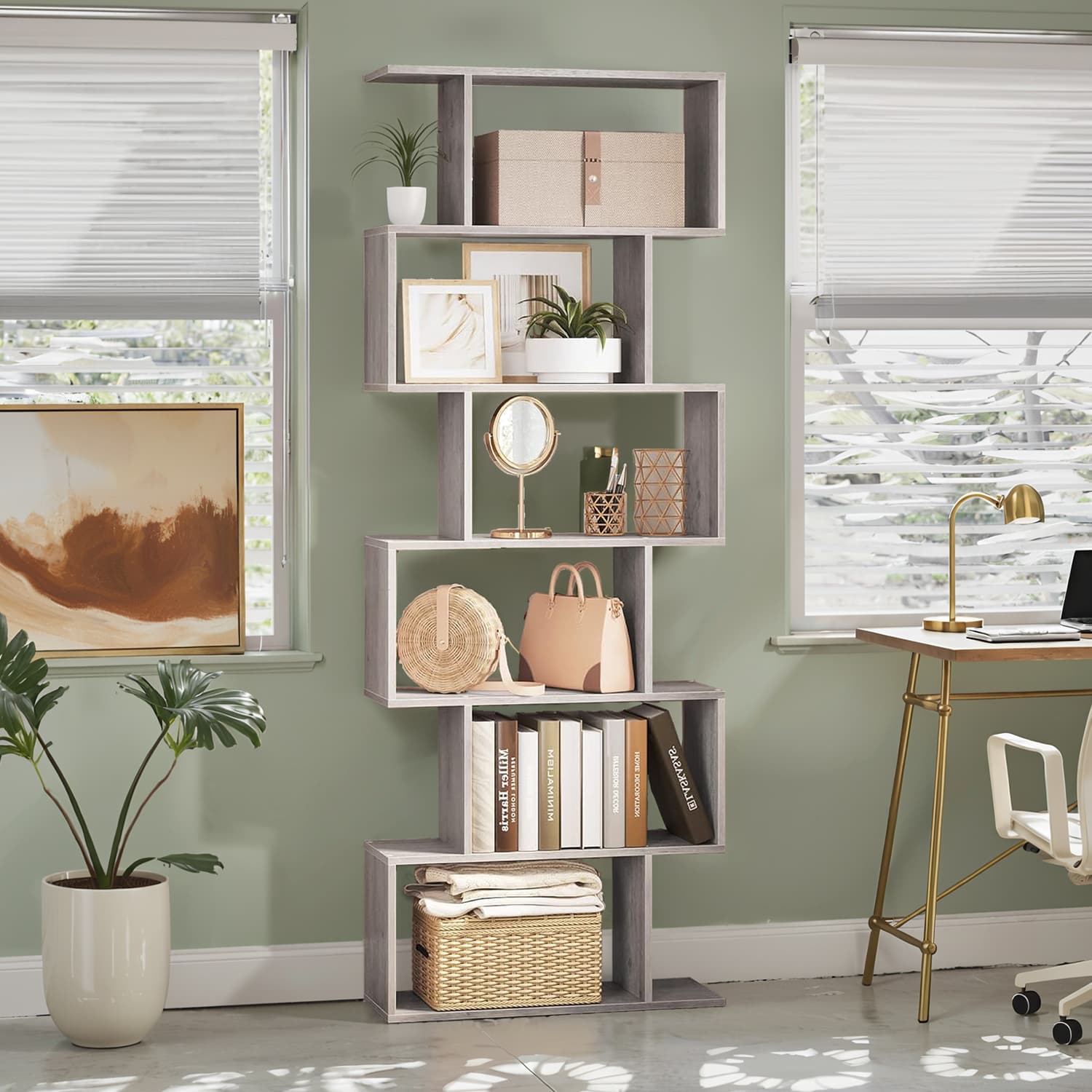 Bookcase with 6 levels, detached plank, office board for presentation