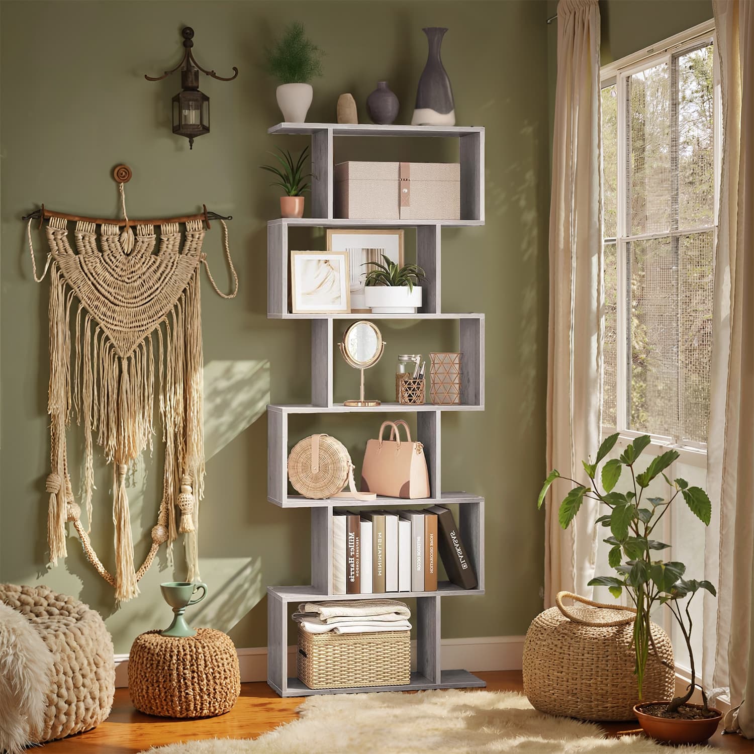 Bookcase with 6 levels, detached plank, office board for presentation