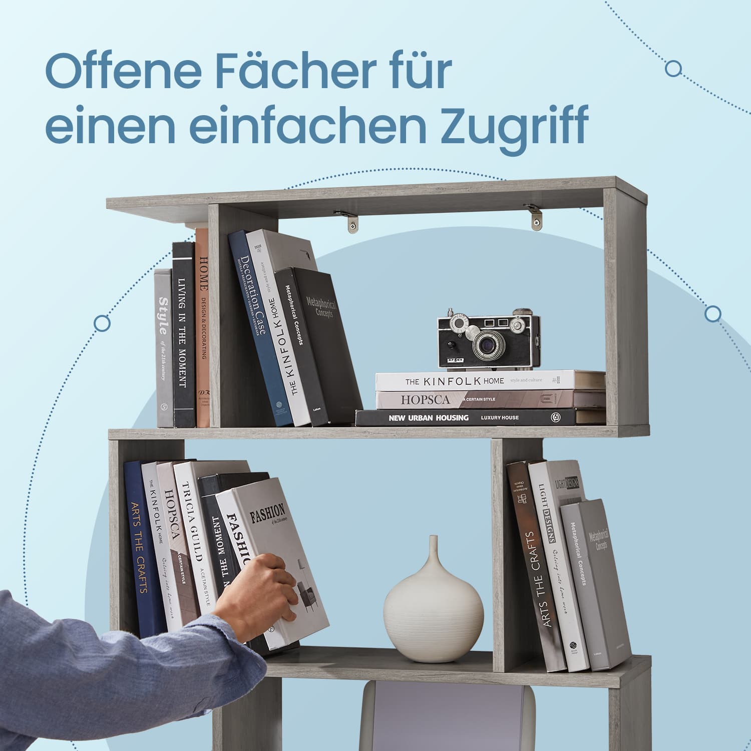 Bookcase with 6 levels, detached plank, office board for presentation