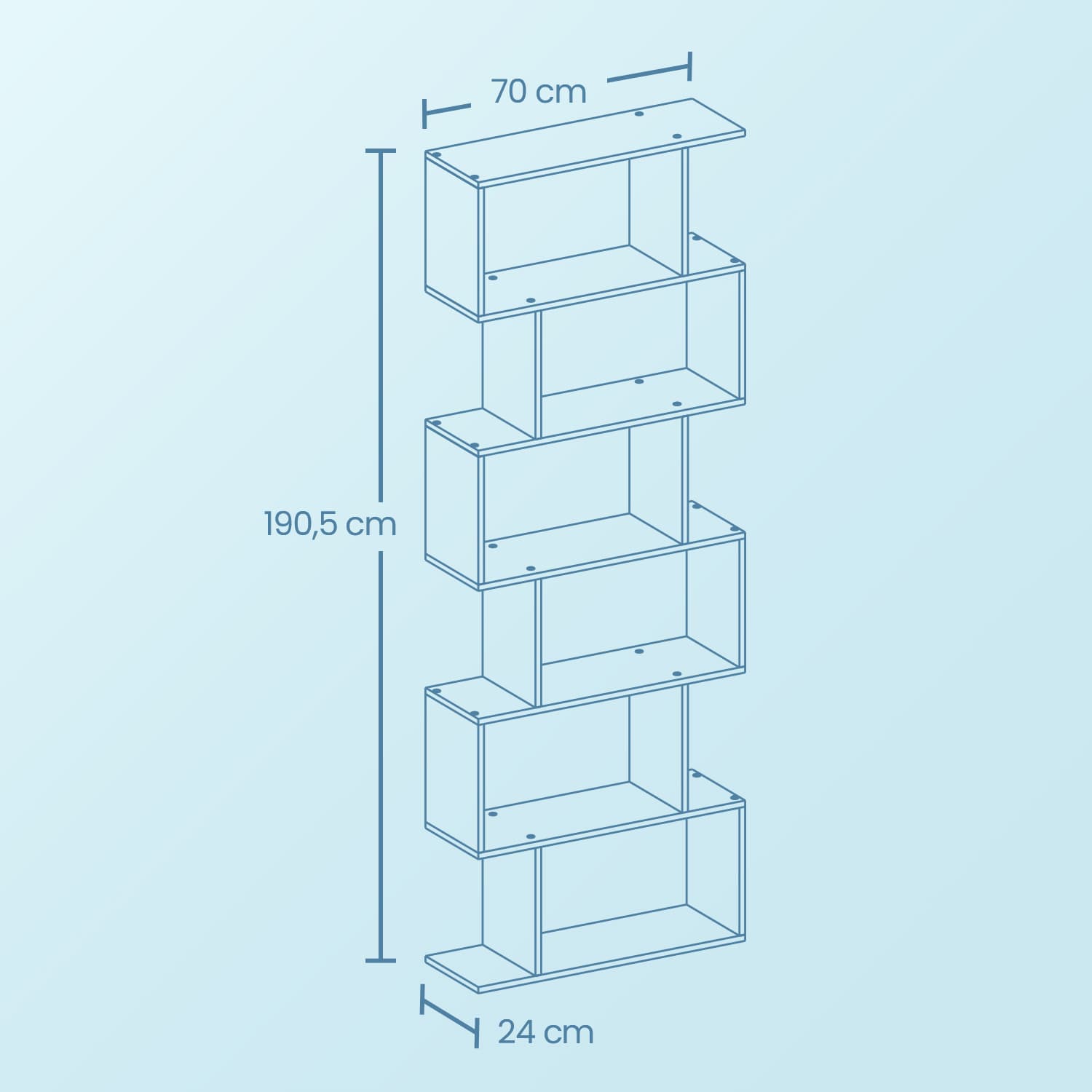 Bookcase with 6 levels, detached plank, office board for presentation