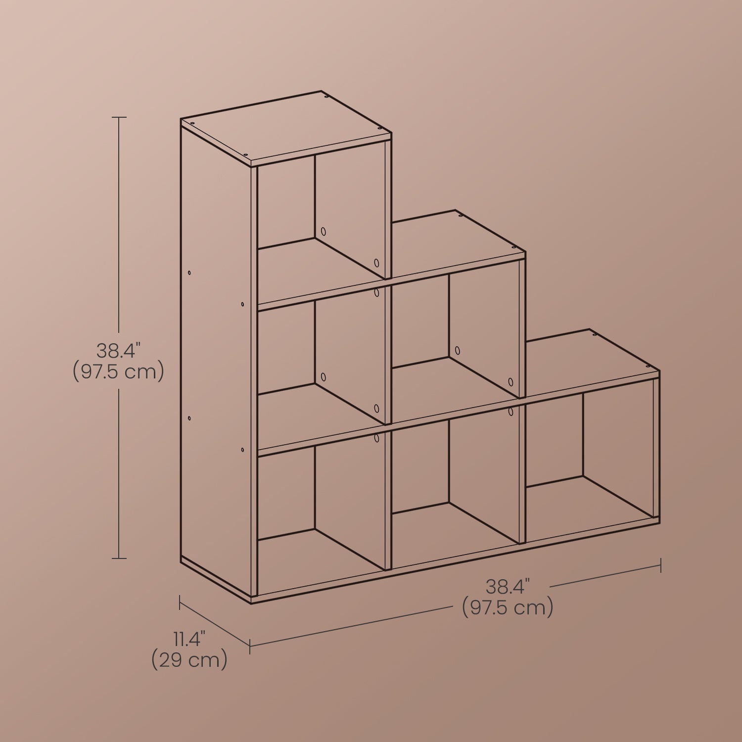 Bookcase with 6 compartments, open plank, boarding board
