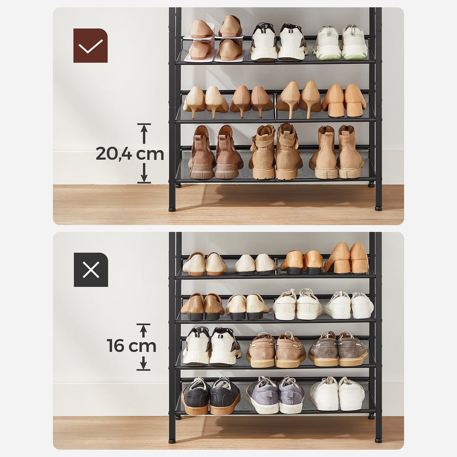 Shoe rack with 5 levels and surface for bags - Industrial - Brown / Black