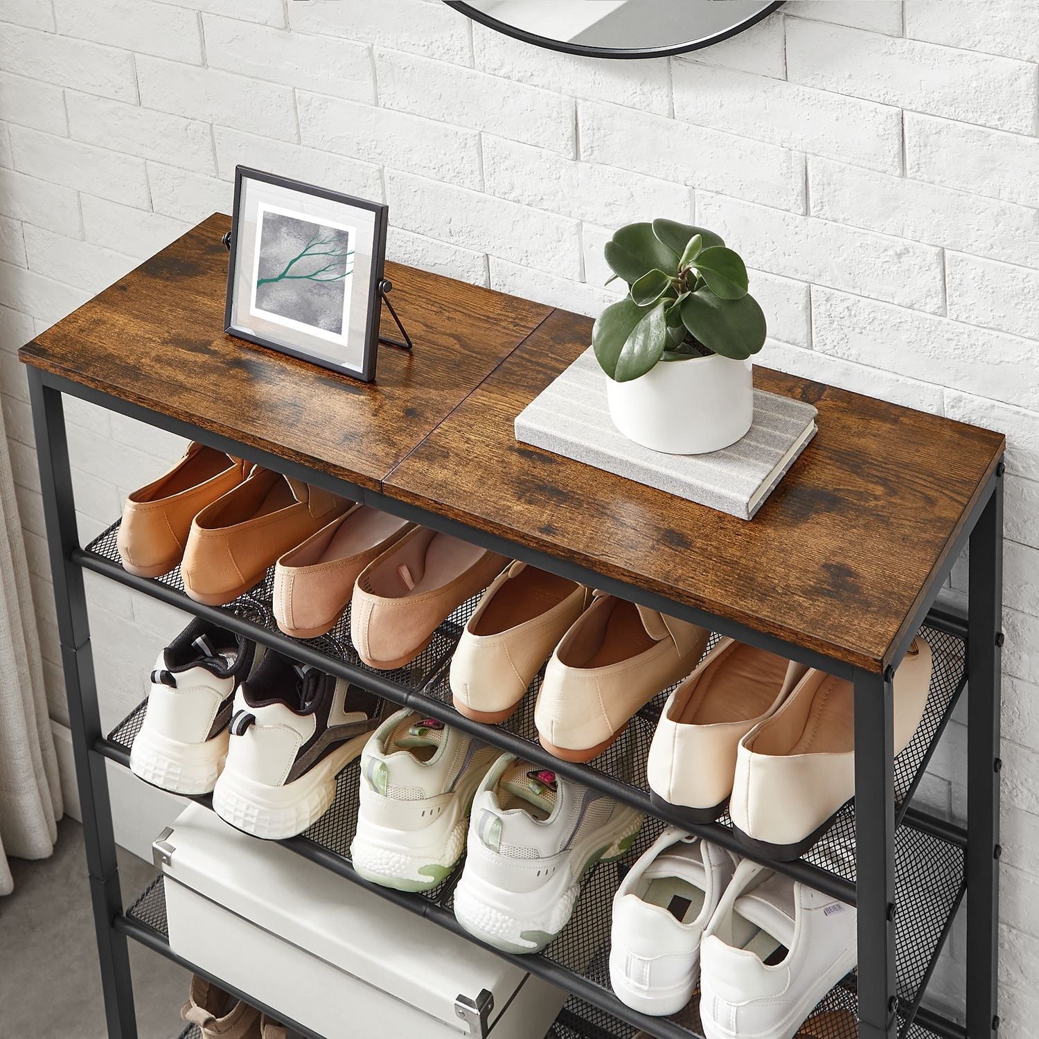Shoe rack with 5 levels and surface for bags - Industrial - Brown / Black