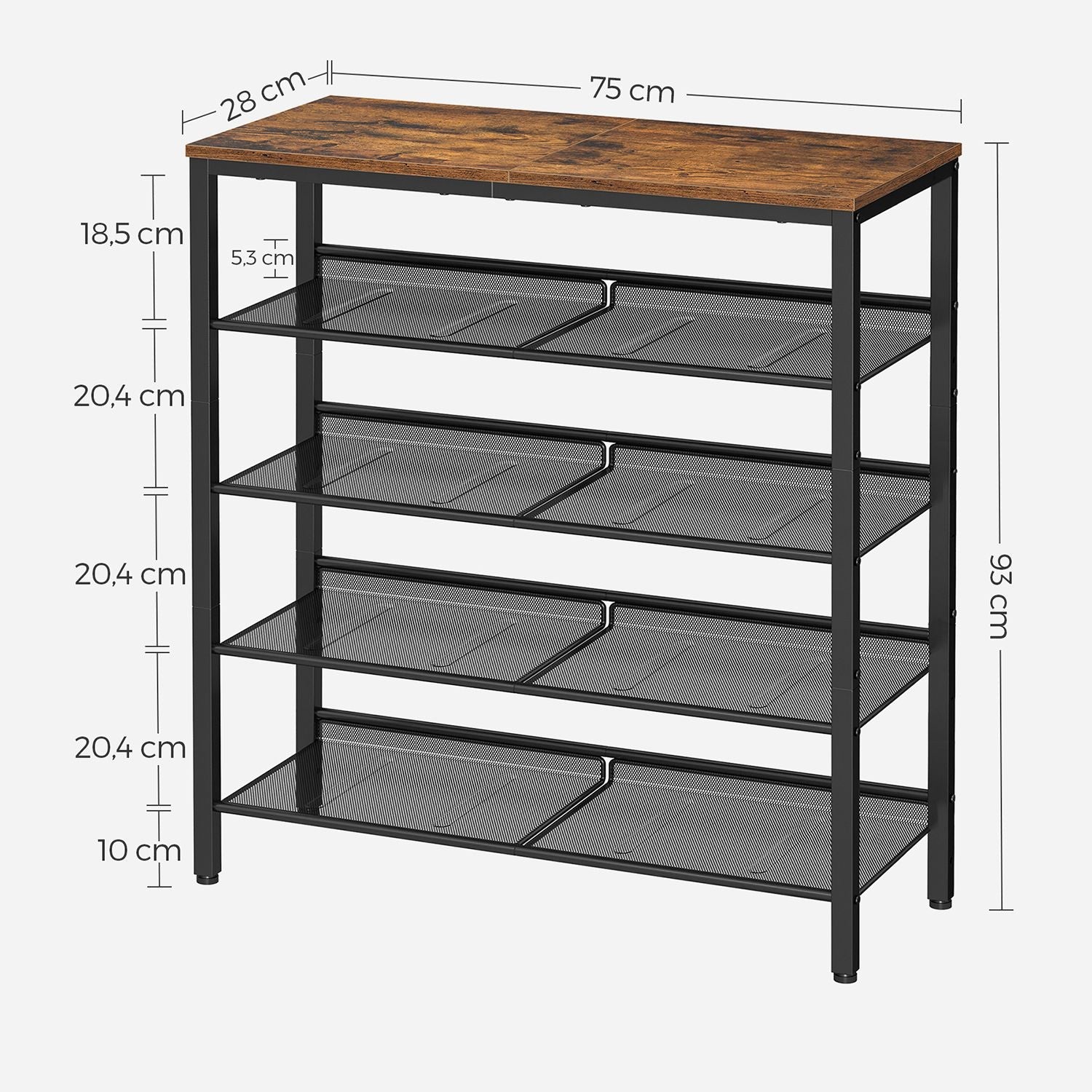 Shoe rack with 5 levels and surface for bags - Industrial - Brown / Black