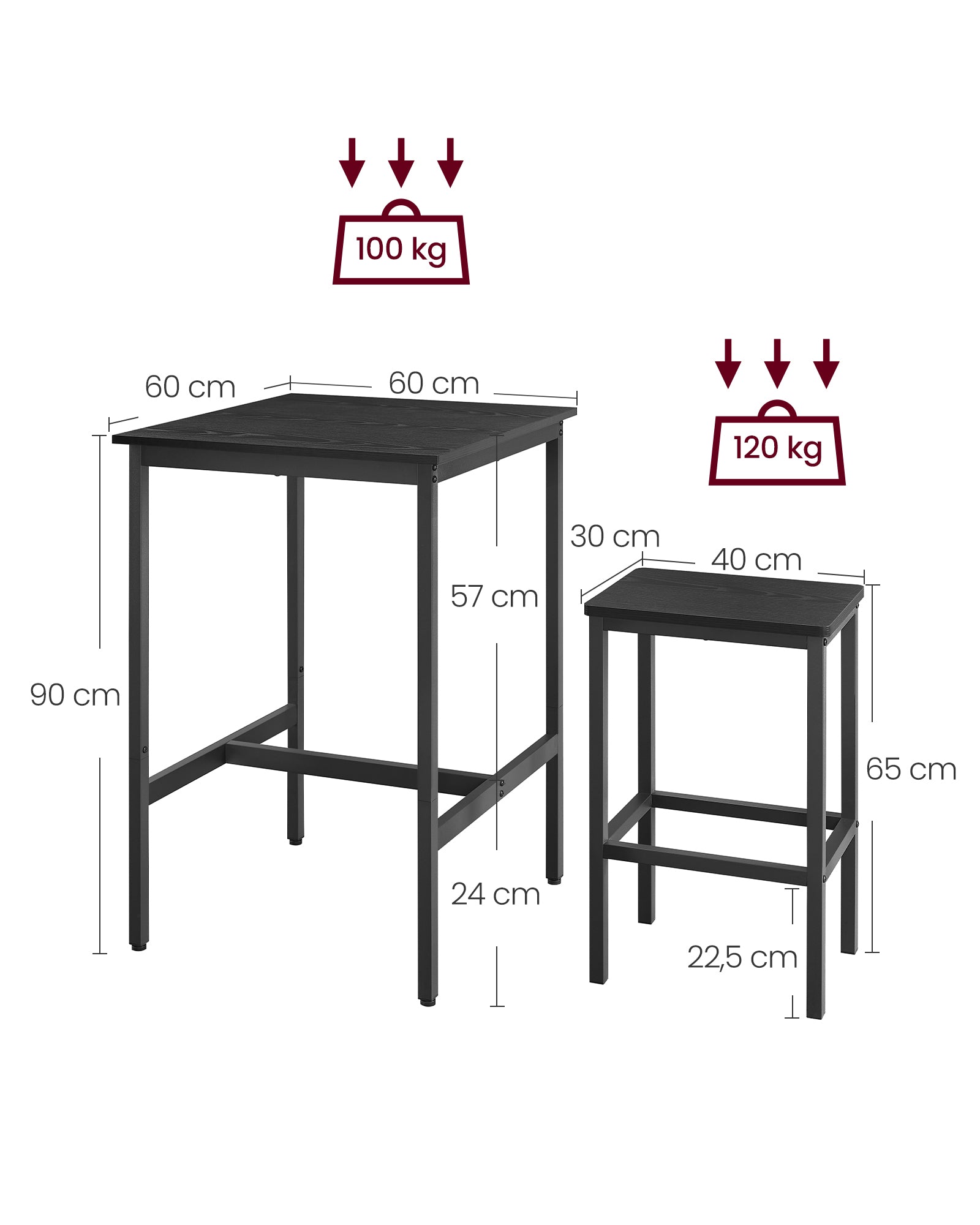 Bar table with 2 chairs-kitchen-ebony black-ink black