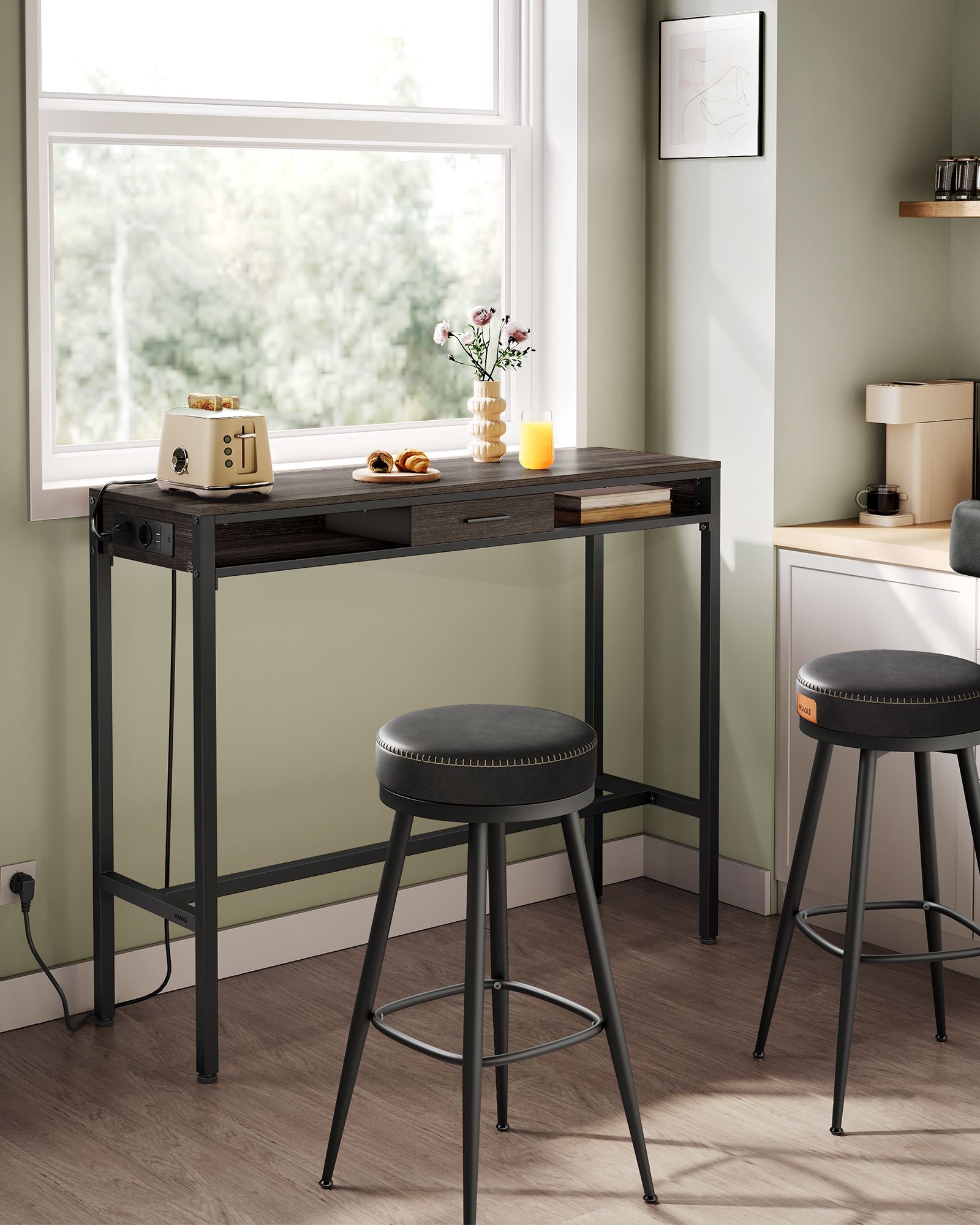 Bar table with drawer 40 x 120 x 104.6 cm ash brown