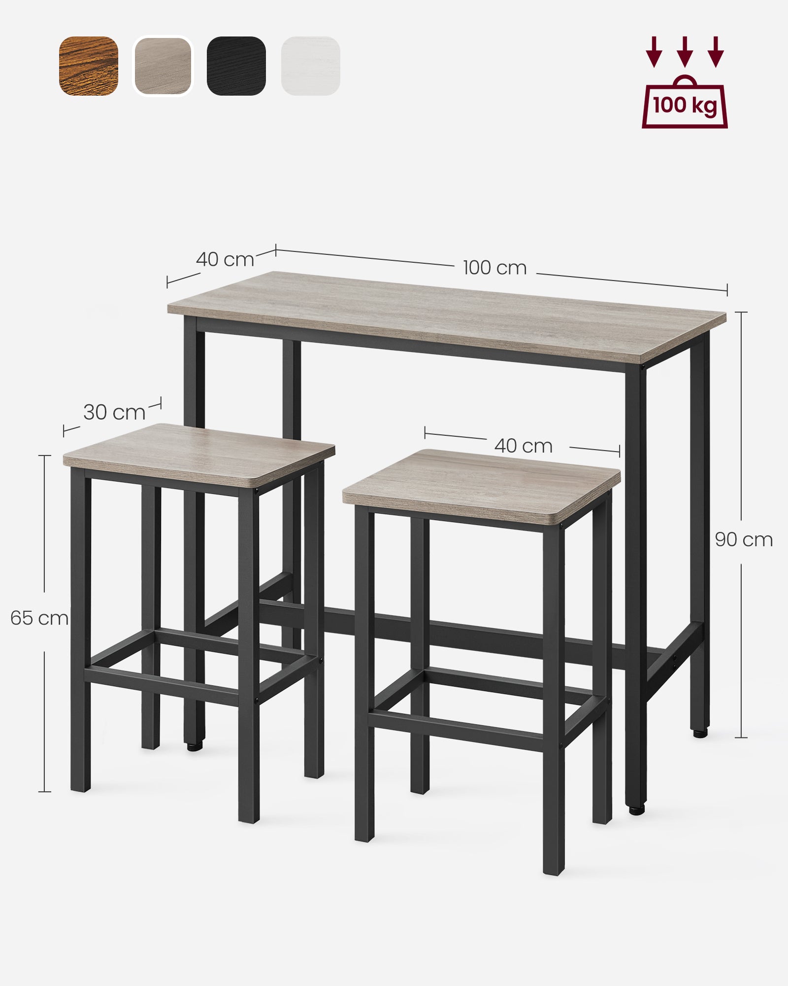 Bartafelset - with bar stools - greige spotted and ink black