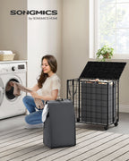 Laundry basket-130 l-removable-with wheels-ink-black-Leigrijs