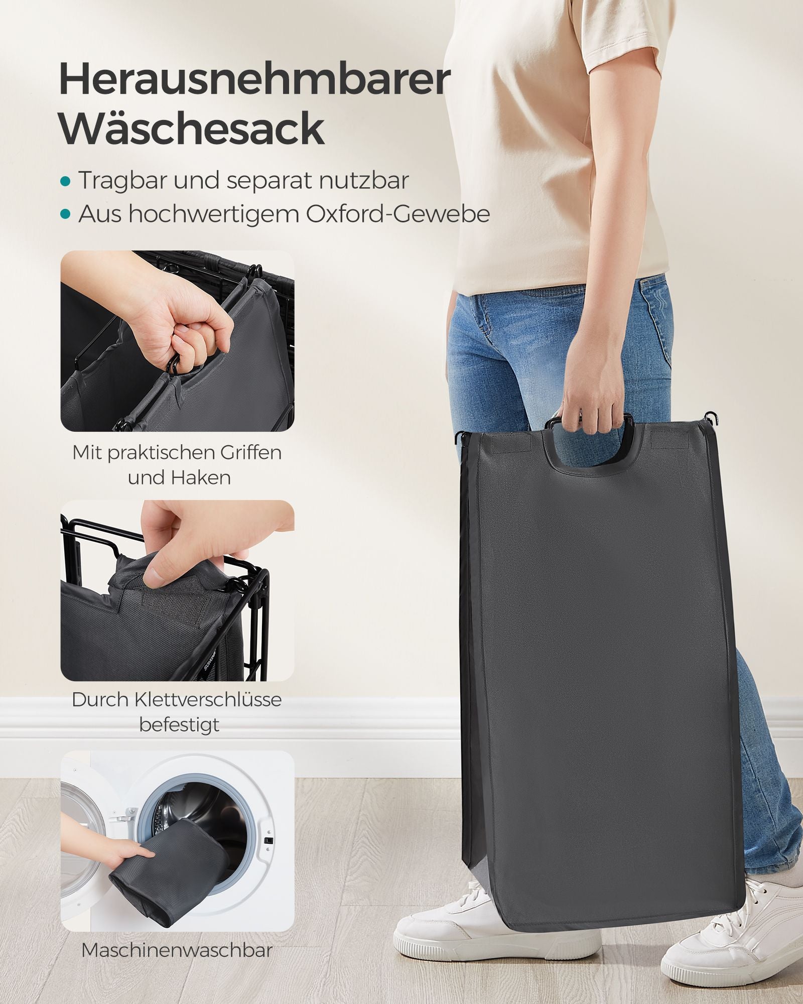 Laundry basket-130 l-removable-with wheels-ink-black-Leigrijs
