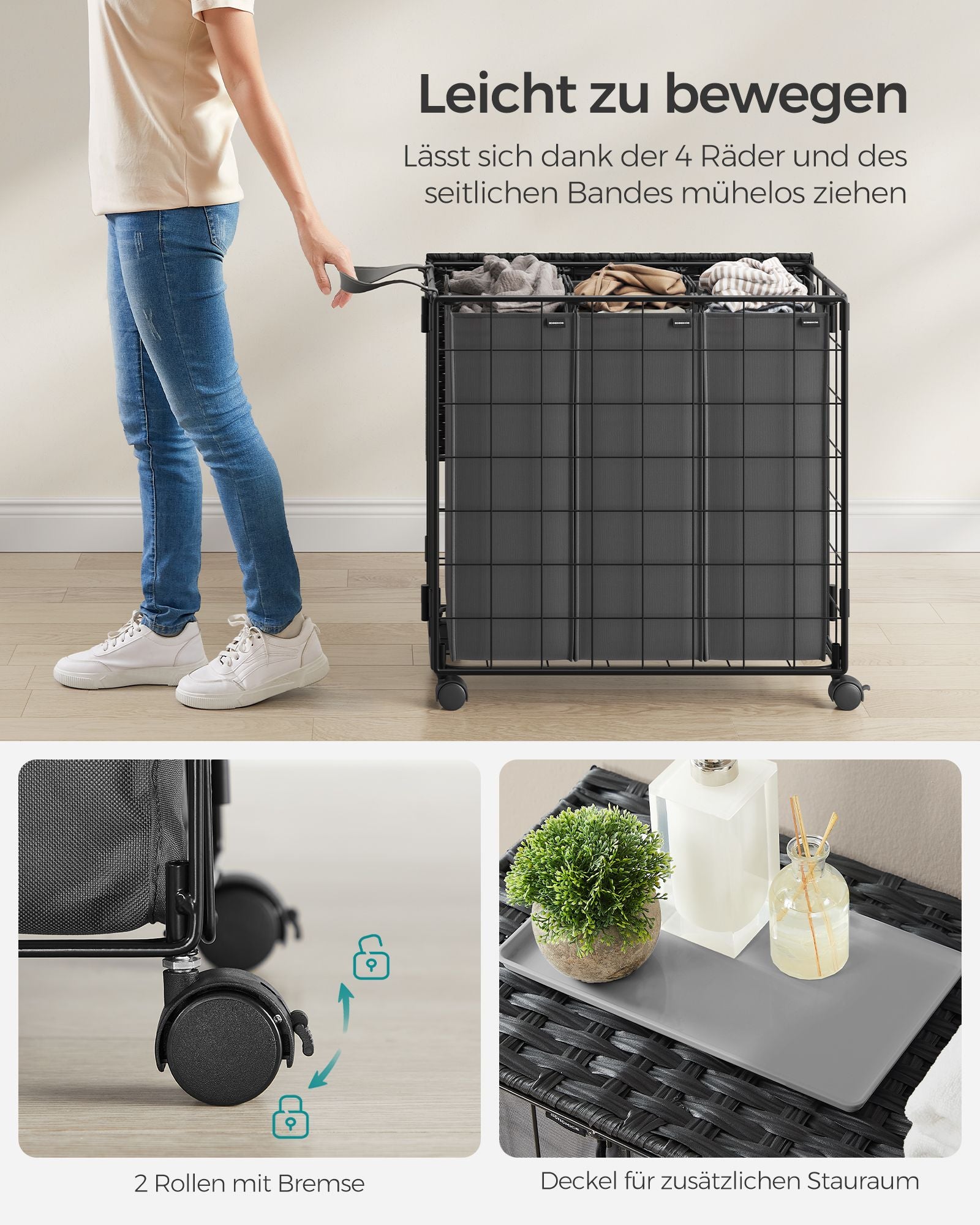 Laundry basket-130 l-removable-with wheels-ink-black-Leigrijs