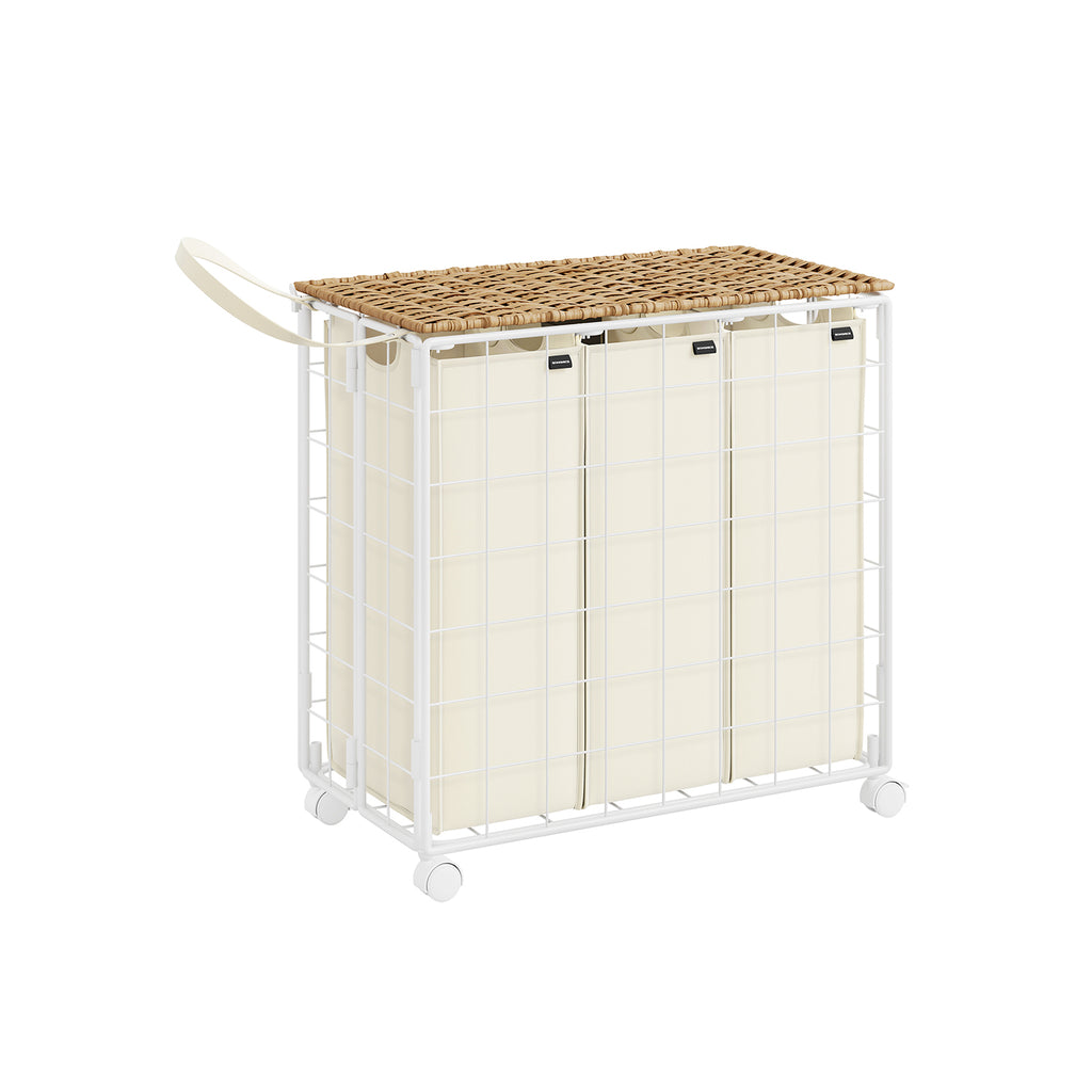 Laundry basket on wheels Natural Beige-Crème White