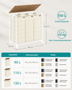 Laundry basket on wheels Natural Beige-Crème White