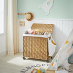 Laundry basket - with 3 compartments - on wheels - 140 l - Hand -woven - Brown