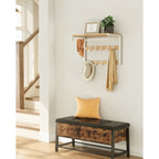 Wall coat rack-with shelf-10 detachable hooks-oak-white