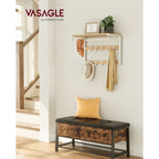 Wall coat rack-with shelf-10 detachable hooks-oak-white