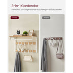 Wall coat rack-with shelf-10 detachable hooks-oak-white